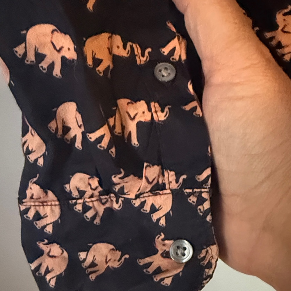 GAP Dark Blue Cotton Long Sleeve Pullover Shirt with Pink Elephant Print - Picture 11 of 13